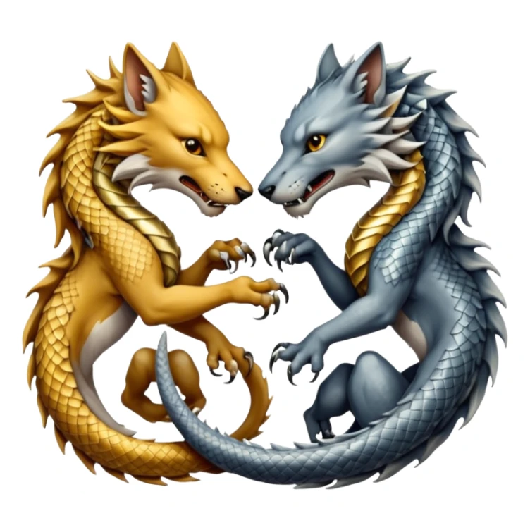 A wolf, a lion, a dragon, all eating each other's tail ouroboro sticker
