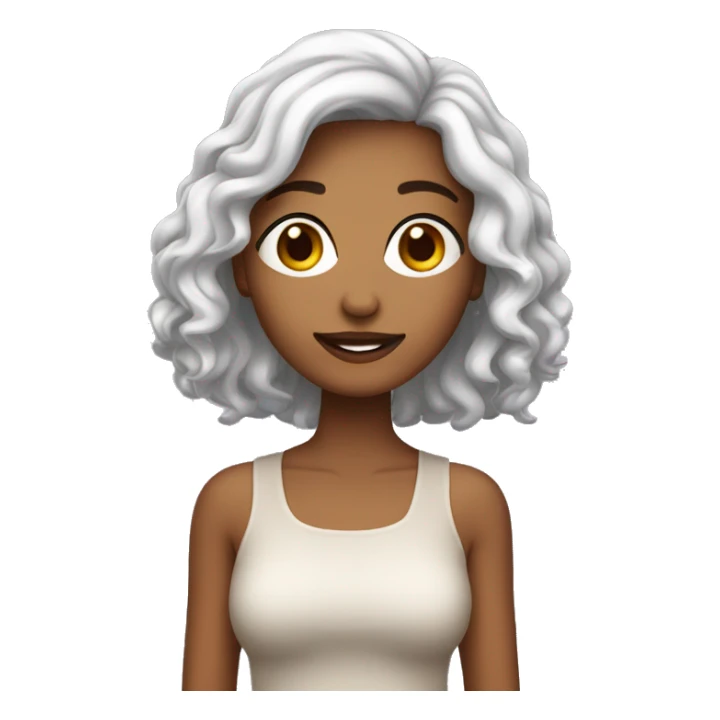 Uma mulher branca com cabelo curtos, cacheado, castanho com luzes sticker