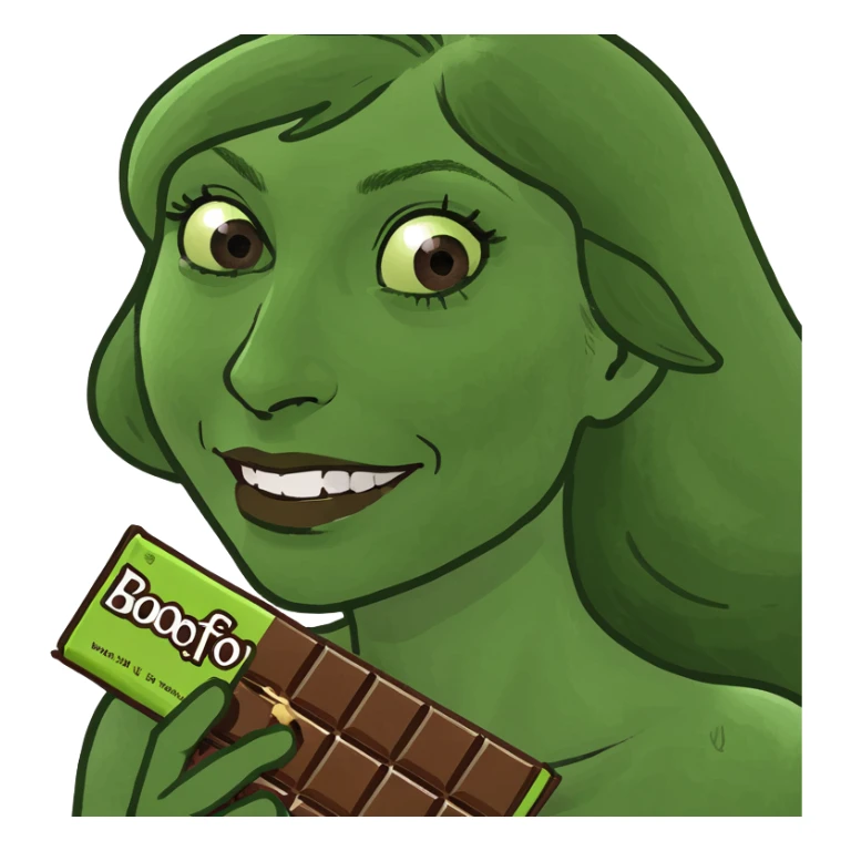 Woman wearing chocolate bar sticker
