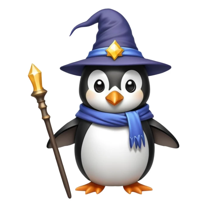 Penguin wearing a wizard hat and holding a magic wand sticker