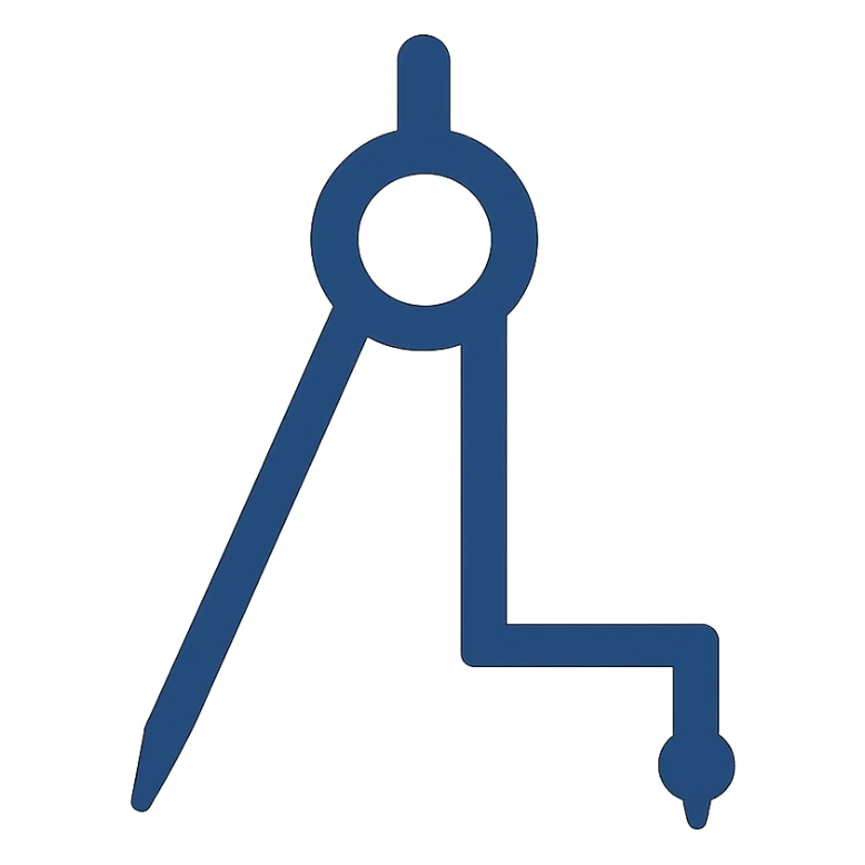 flat design, navy blue compass tool logo, stylized to resemble the letter L, minimalist and geometric sticker