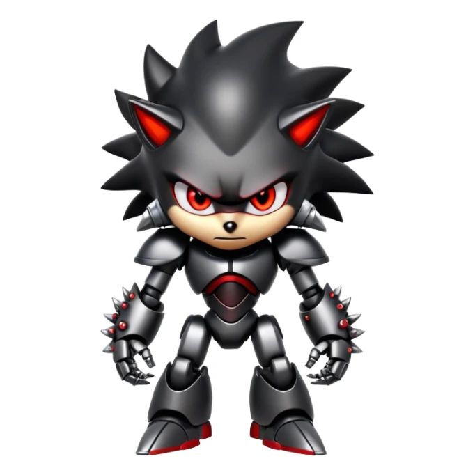 Angry robotic Shadow the Hedgehog with black metal body, red glowing eyes, chrome highlights, and robotic arms crossed sticker