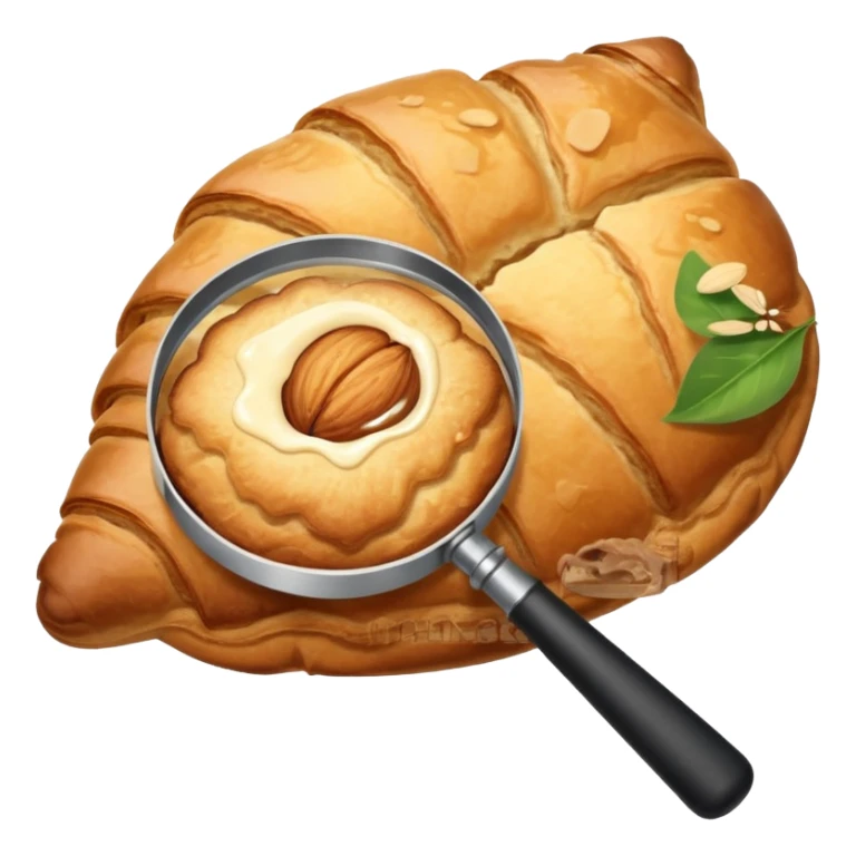 magnifying glass inspecting an almond croissant sticker