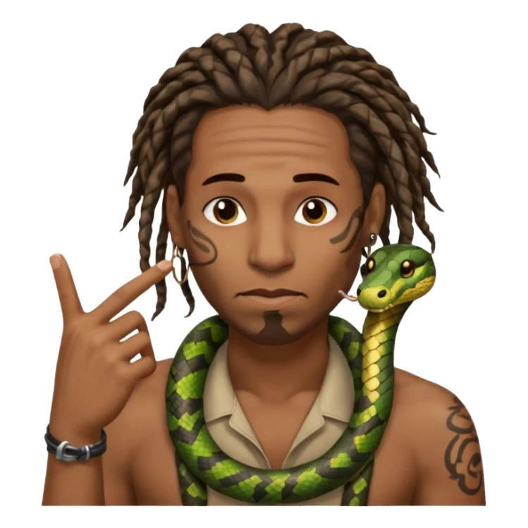 Black man with dreads and snake tattoo on forehead wiping his nose perpendicular with index finger sticker