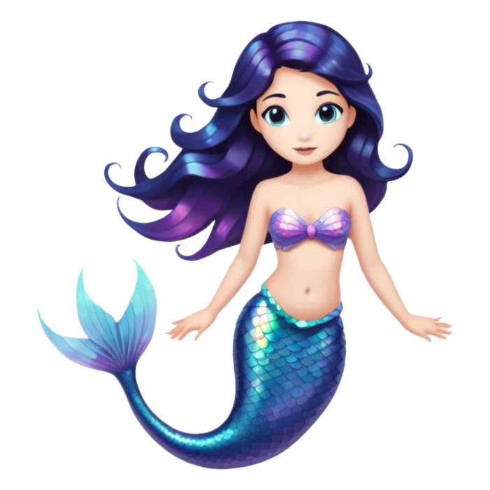 Mermaid with dark hair and holographic tail sticker