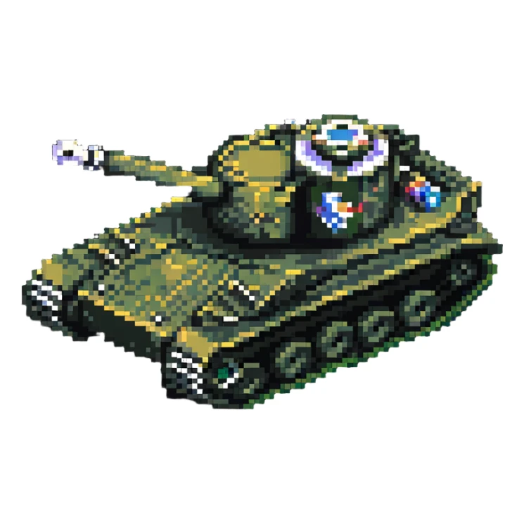 Military tank with cannon in pixel art style sticker