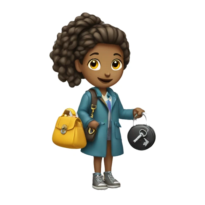 girl holding lock shaped purse with key sticker