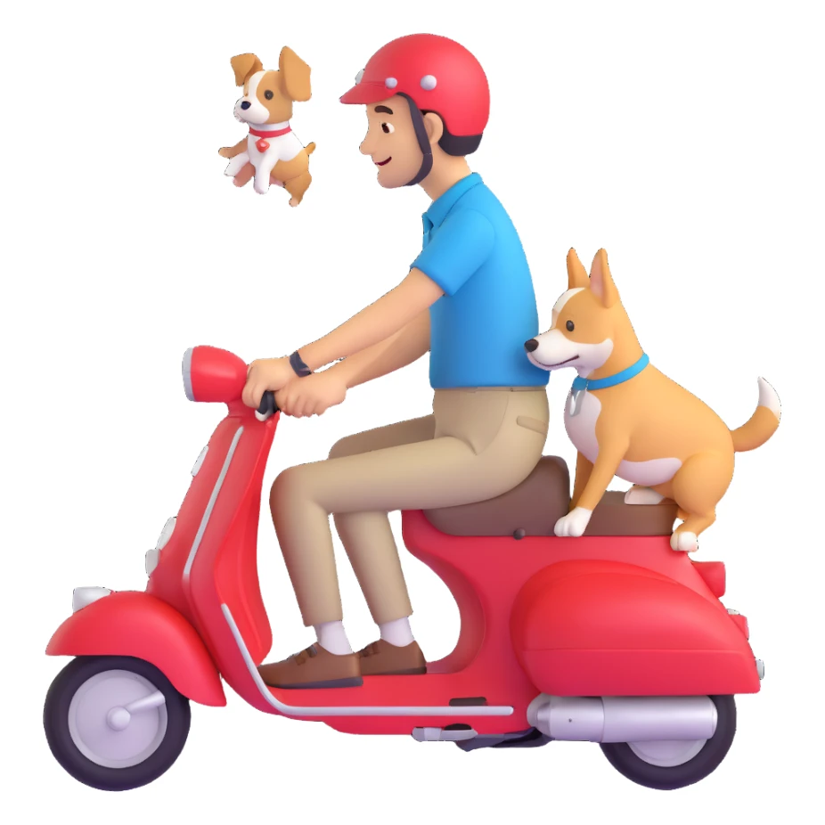 man and his pet dog riding a vespa sticker