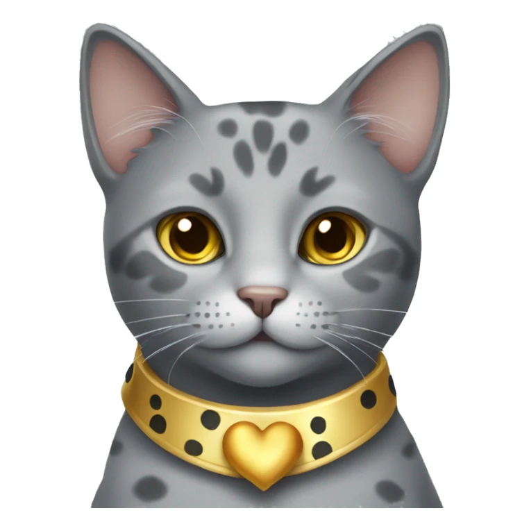 grey cat with spots with golden heart collar sticker