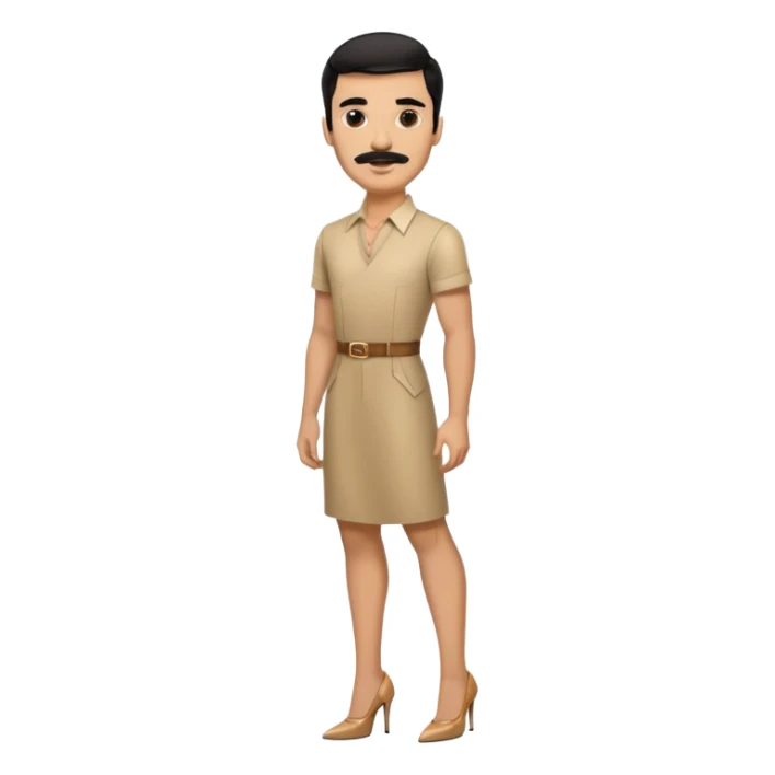 Man in high heels light brown dress with black hair and mustache  sticker