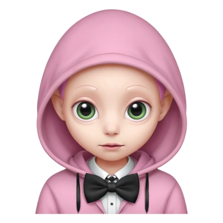 Aliens Pink, hoodie, cute big eyes, bow tie, thin ears, half body sticker
