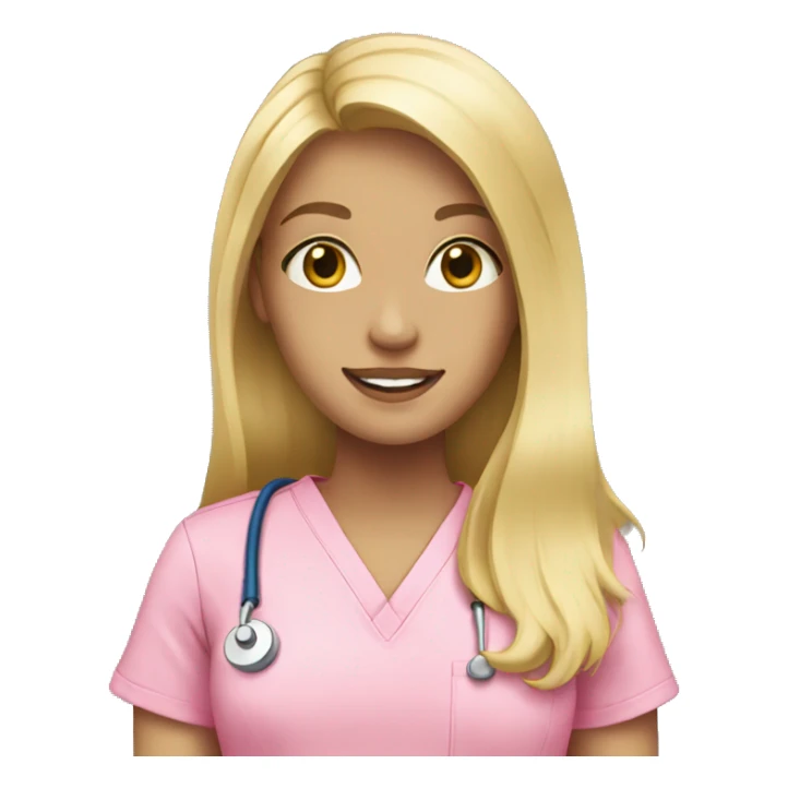 Blonde girl in pink scrubs with long hair sticker