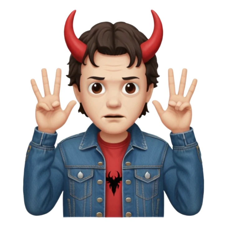 Eddie the freak from stranger things with his iconic hand sign over his head pretending to be the devil I think sticker