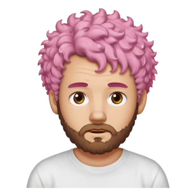 A light-skinned man with short fluffy pink curls and a neatly trimmed brown beard, with a slightly uneasy expression. sticker