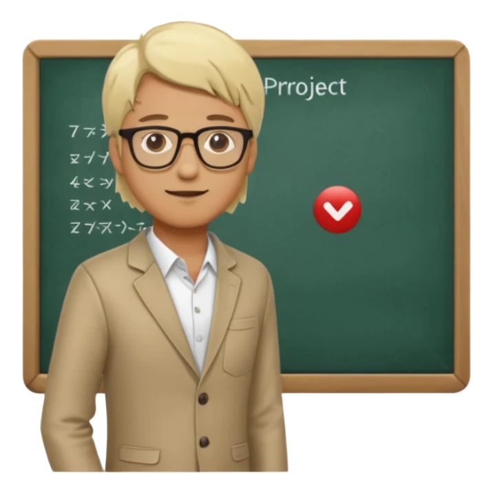 silhouette of a light-haired man standing next to a project board sticker