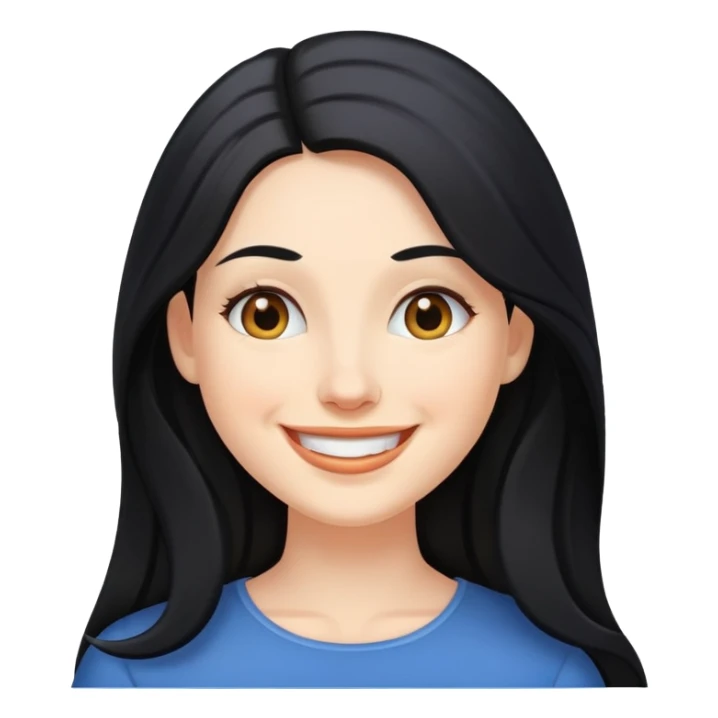 white woman with long black hair, smiling sticker