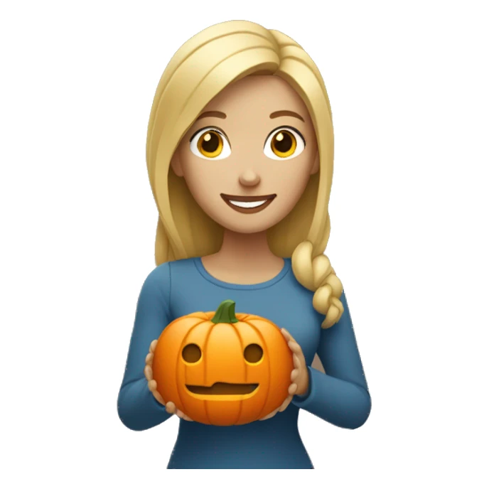 Blonde woman holding a pumpkin sticker