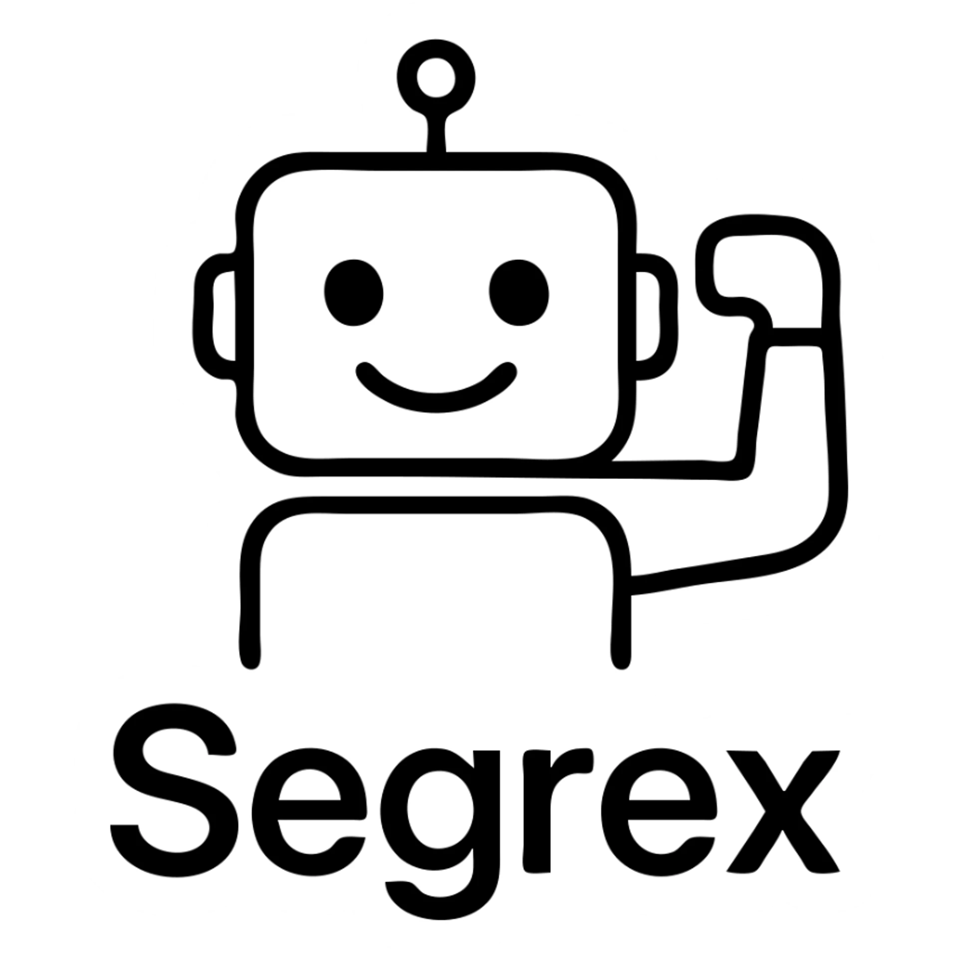 smiling robot head with an elbow sign and the word 'Segrex' sticker