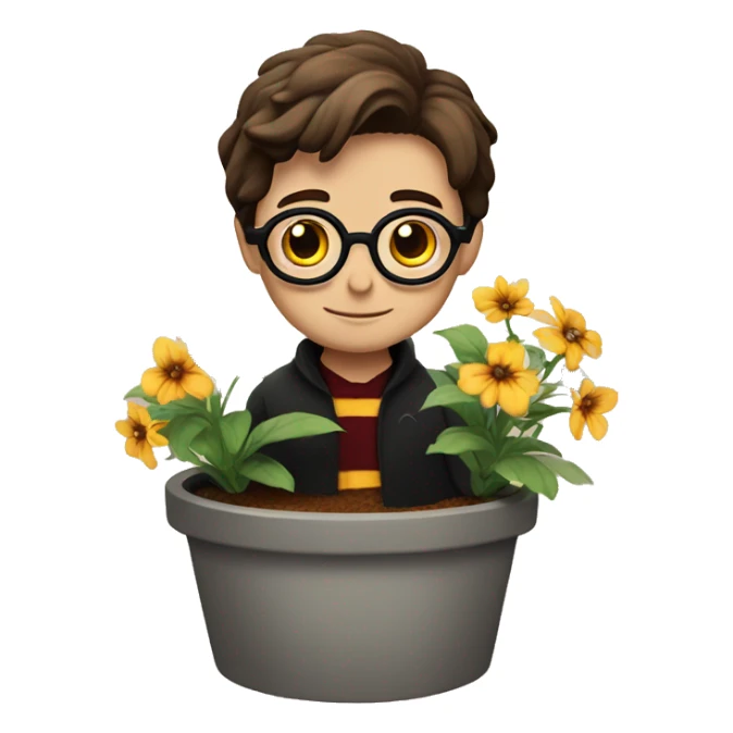 A Harry Potter is sitting in a flower pot sticker