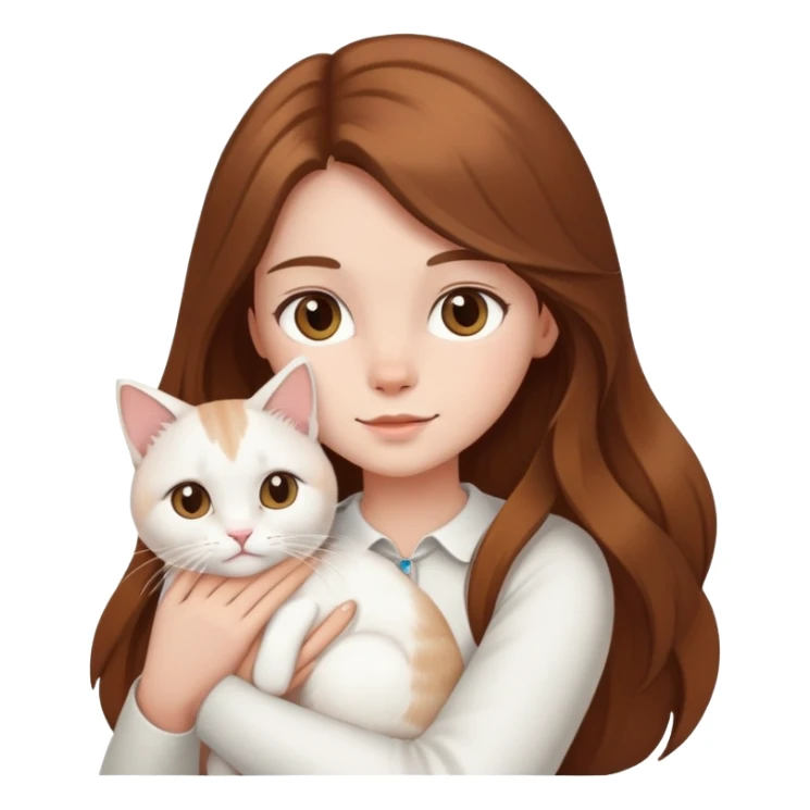 brown long hair young girl with white cat sticker