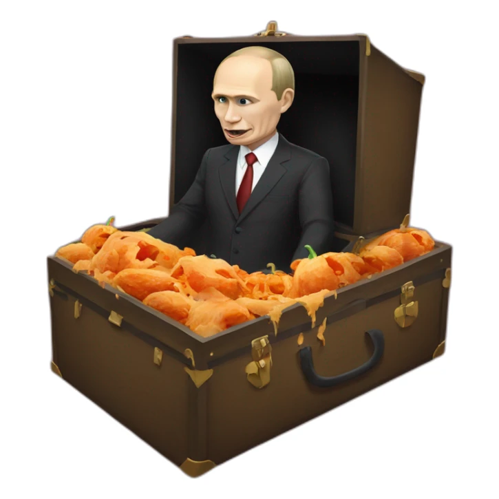 halloween corpse vladimir putin in coffin suitcase wheelchair meat cube sticker