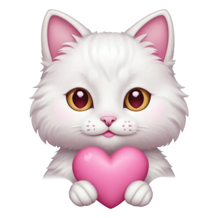 white cat holding pink heart sticker