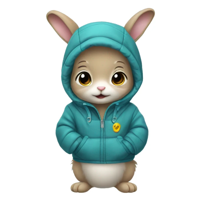 Anxious baby rabbit in baby winter jacket sticker