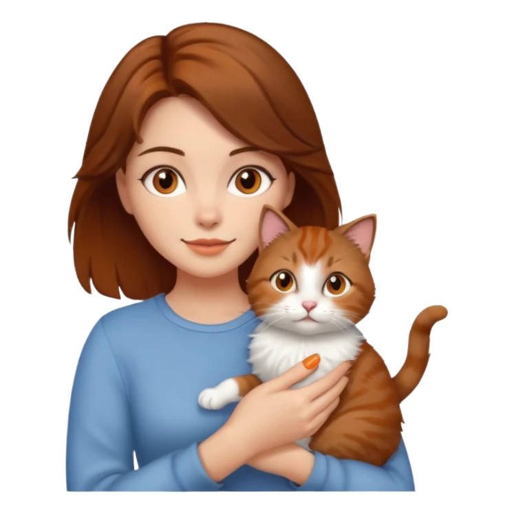 woman with cat on her hand, brown hair sticker