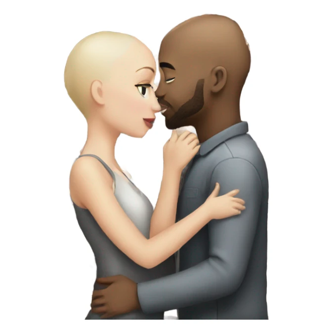 White girl dark hair kissing mixed bald man sticker