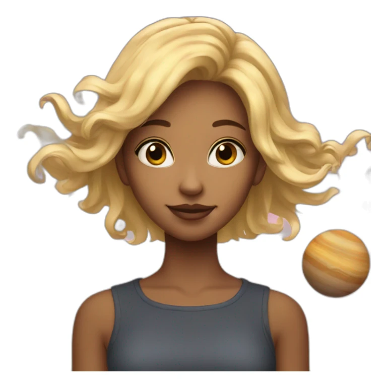 A blonde girl with many planets around her sticker