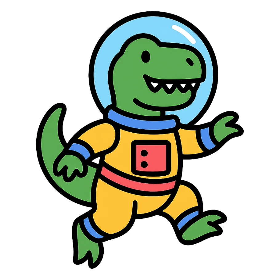 t-rex astronaut in a colorful spacesuit, floating in space sticker