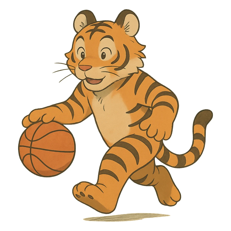 ghibli style cartoon tiger playing basketball sticker