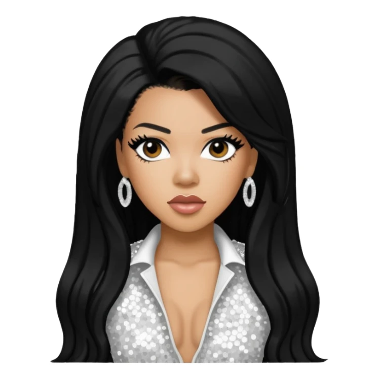 Keyshia Cole with long black hair, white sequin outfit sticker