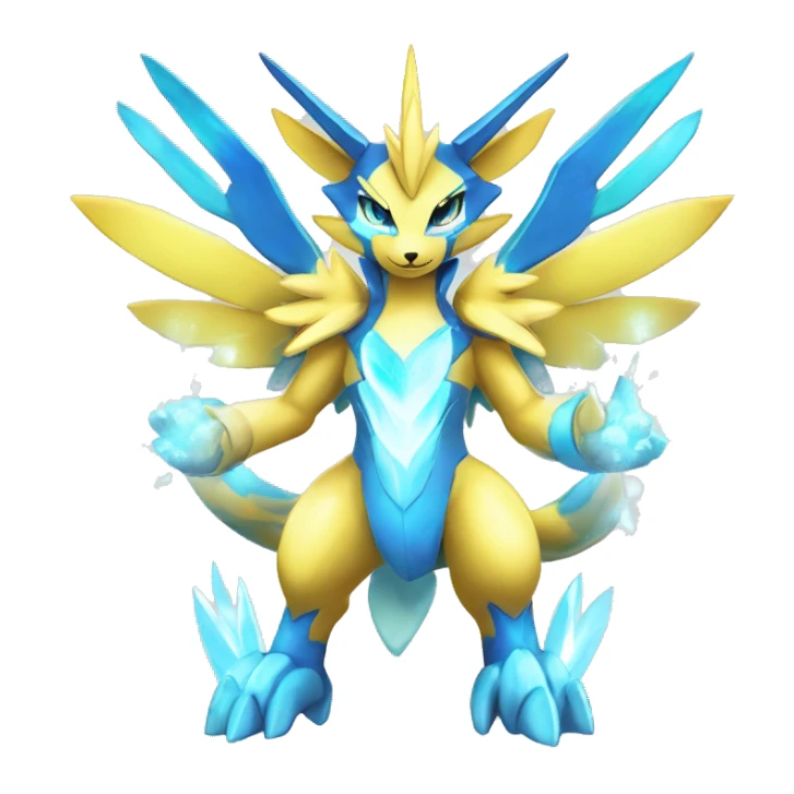 Celestial Powerful Sparkle-Crystallic Colorful Vibrant Colors Flying Advanced Zeraora-Aurorus-Fakémon-Legendary-Pokémon-Creature Full Body sticker