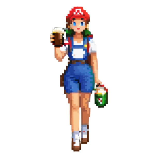 mario drinking beer with thai lady in thailand walking street sticker