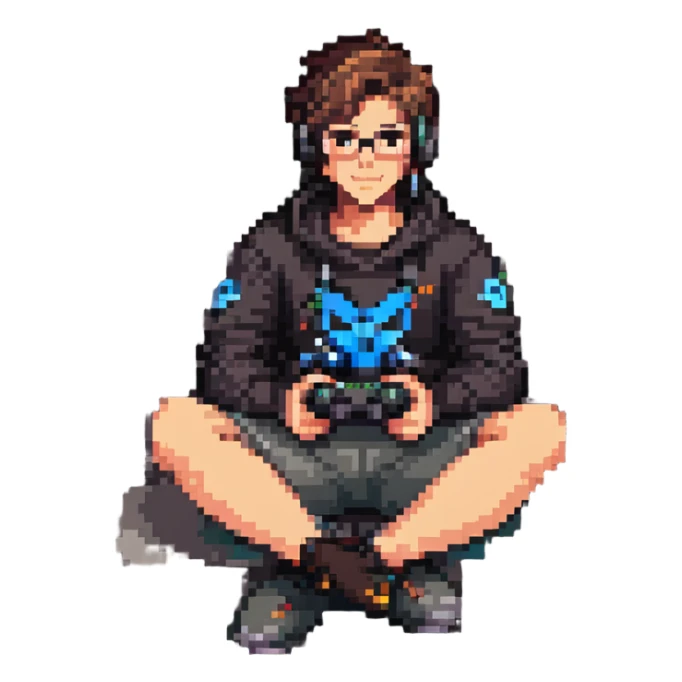 an Overwatch fan sitting on a couch with a controller, looking relaxed sticker