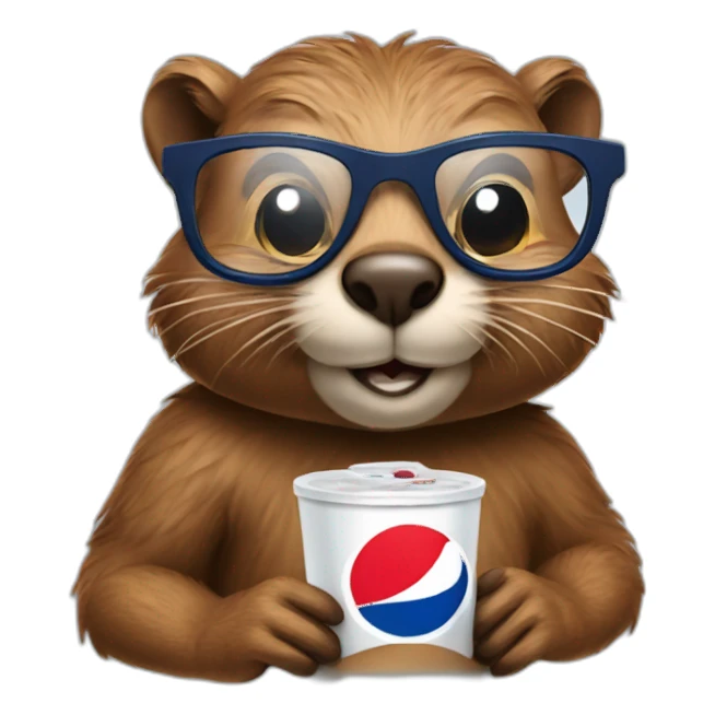 Beaver wearing glasses and t-shirt with Pepsi on it sticker