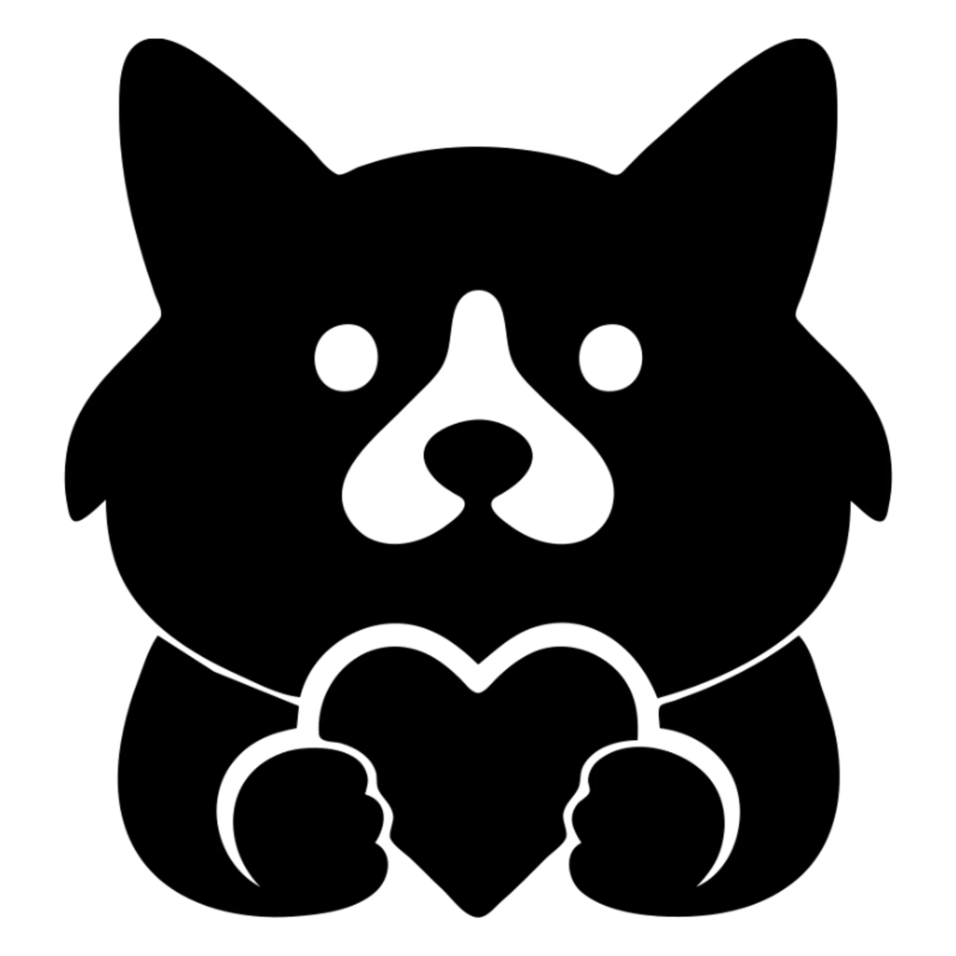 Transform this image into a clean, modern logo of a stylized dog holding a heart in its mouth. Use minimal lines and bold shapes suitable for branding. No background, transparent. sticker