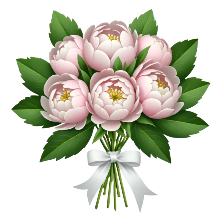 White bouquet of peonies and green leaves  sticker
