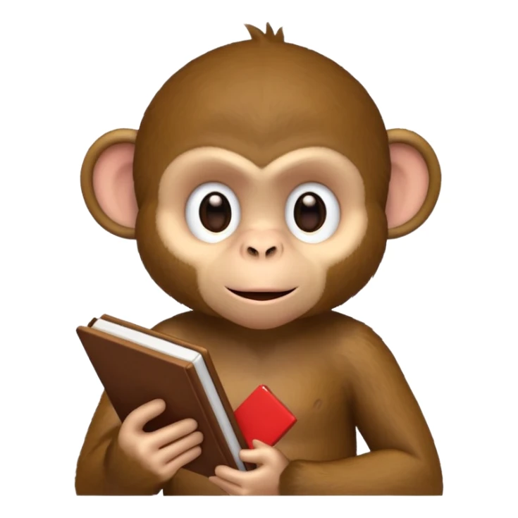 Monkey holding an iPhone with a book in the other hand sticker