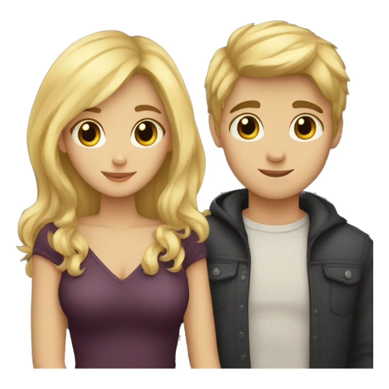 A blonde-haired girl and a dark-haired boy cuddling sticker