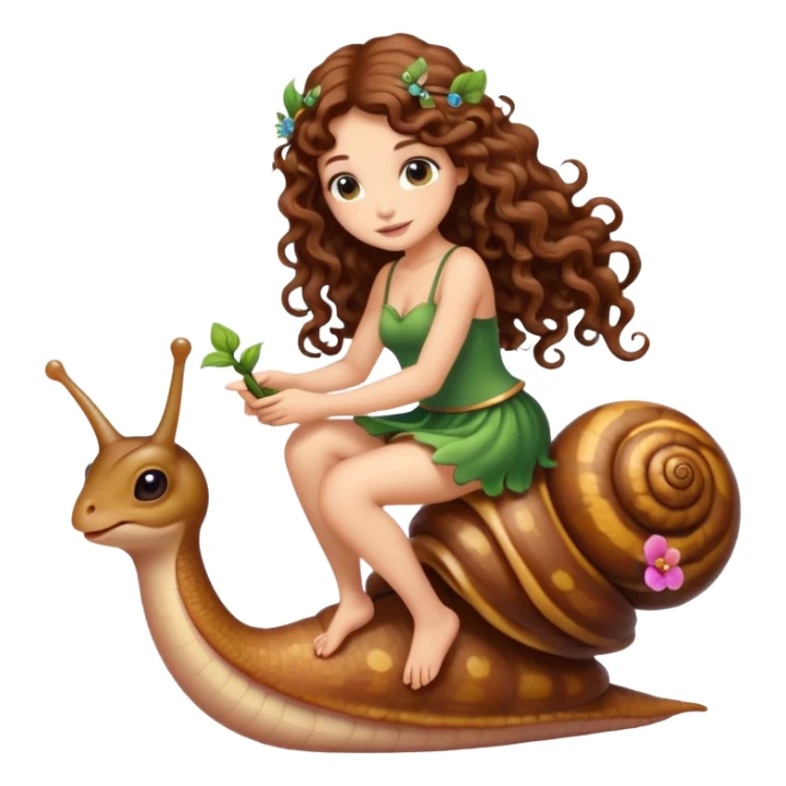 cute fairy woman long curly brown hair tattoos riding tiny snail sticker