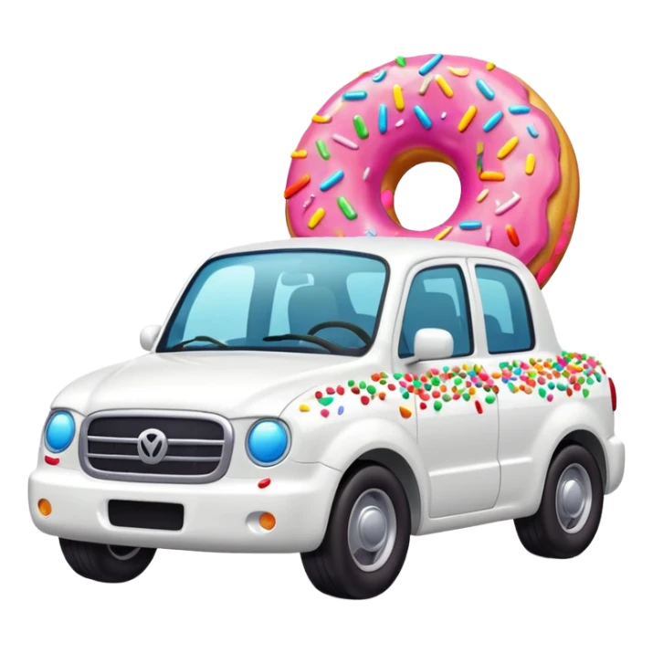 white car truck with small donut on the bonnet sticker
