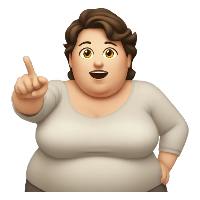 middle aged overweight brunette pointing surprised at what she sees sticker