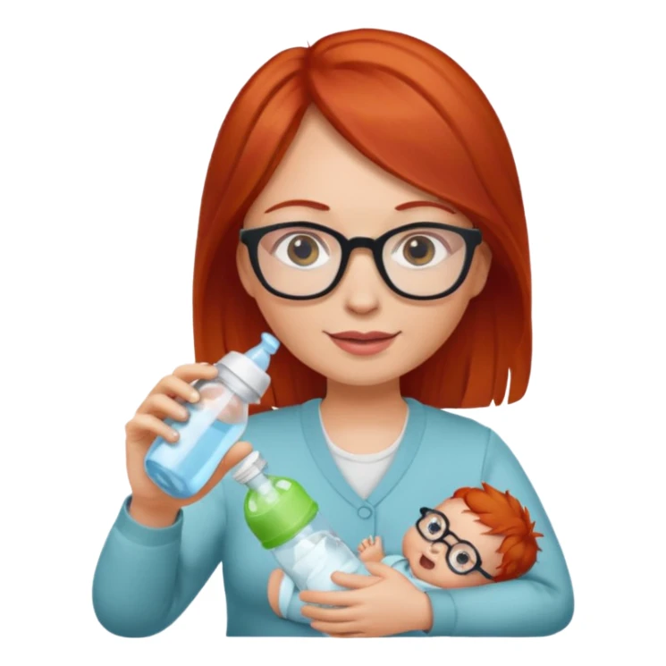 red lang haired woman with glasses with baby bottle sticker