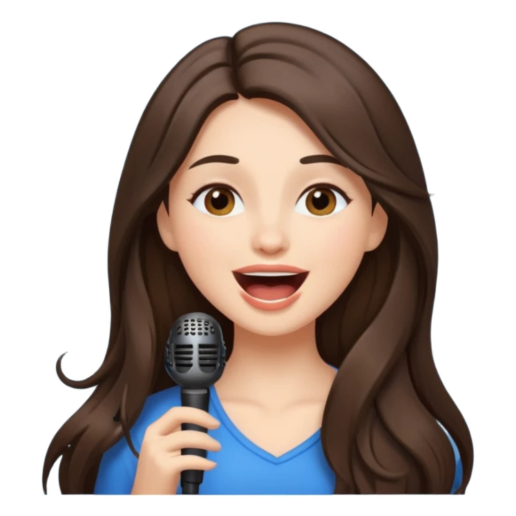 Gorgeous brunette girl with long hair having fun, singing laughing sticker