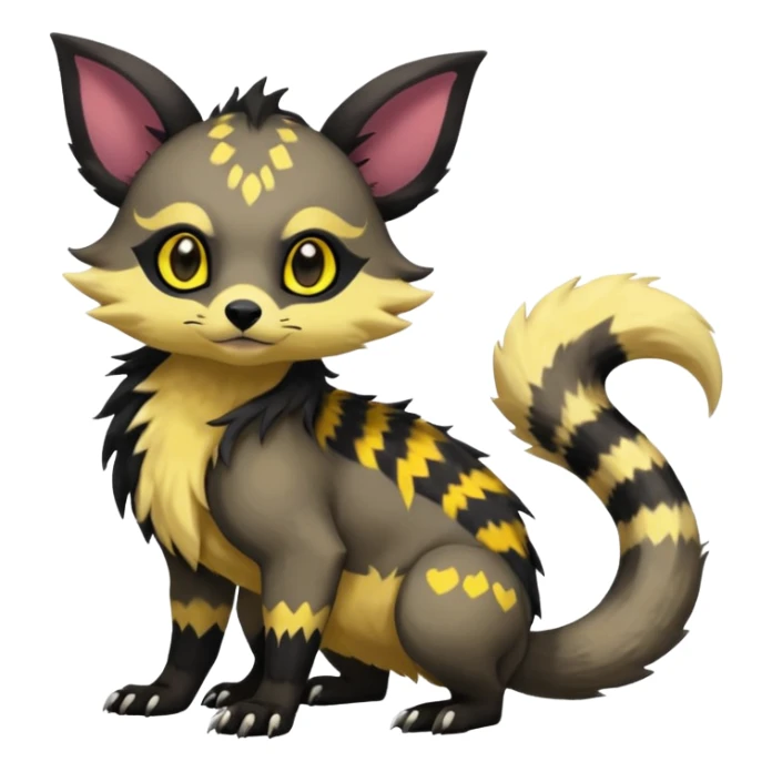 Rare warm-colored exotic cute epic aesthetic gothic colorful Salandit-Eevee-Civet-species-Fakemon-hybrid-creature, with wild markings, full body sticker