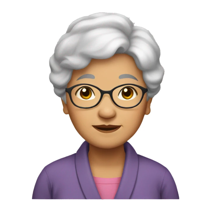 Asian Grandma black hair with love sticker