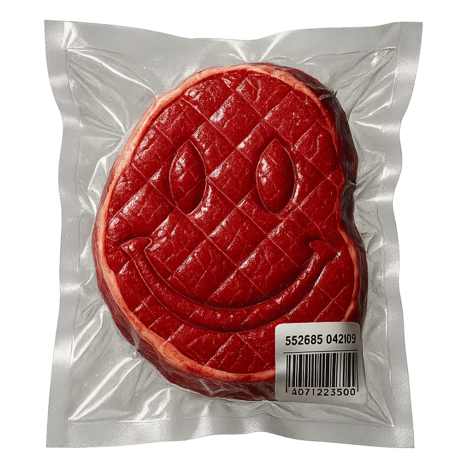 diamond-textured meat steak, shiny and inflated, no background sticker