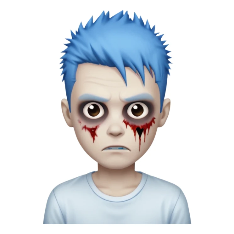 zombie boy with blue spiky emo hair, white shirt sticker